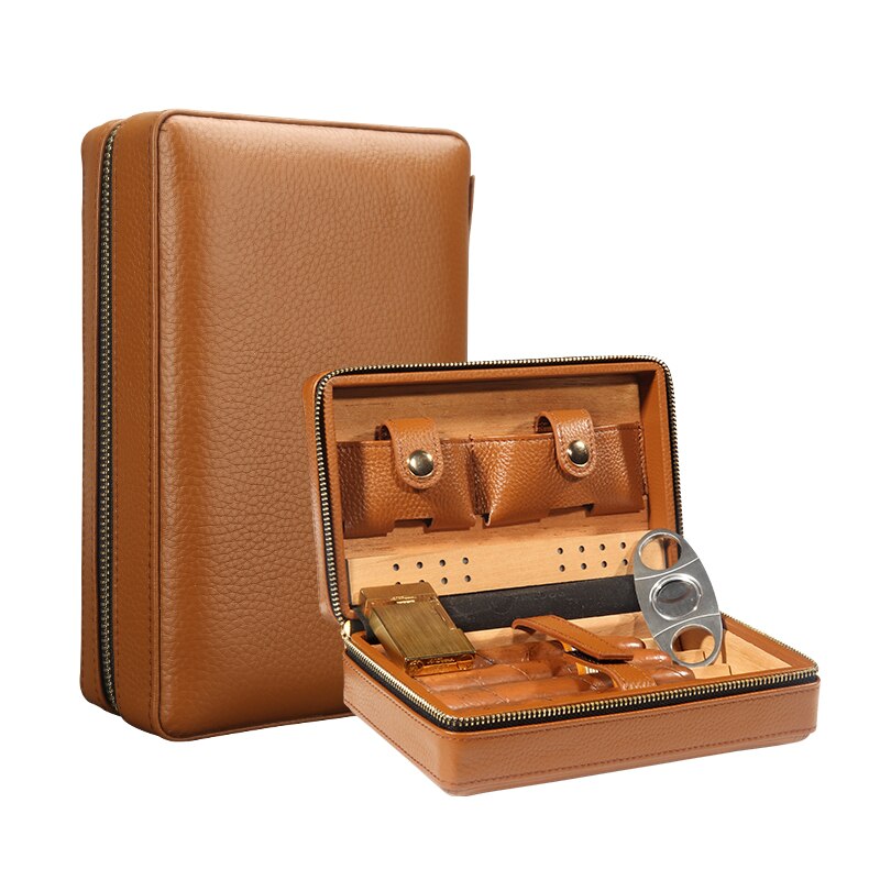 Luxury Cigar Cedar Wood Humidor Portable Travel Leather Cigar Box